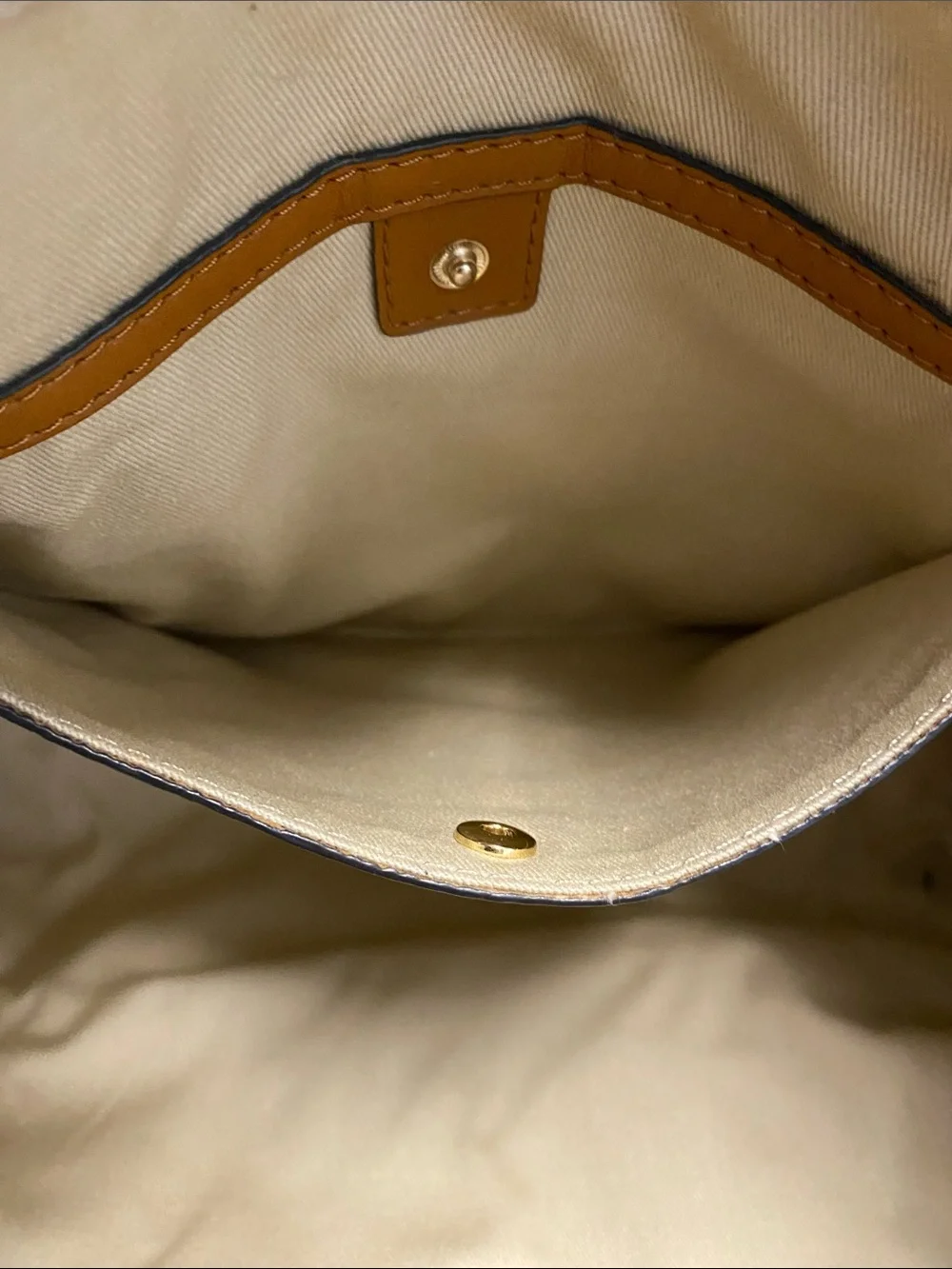 Tory Burch Canvas Tote with Tan Leather Trim and Embroidered Medallion